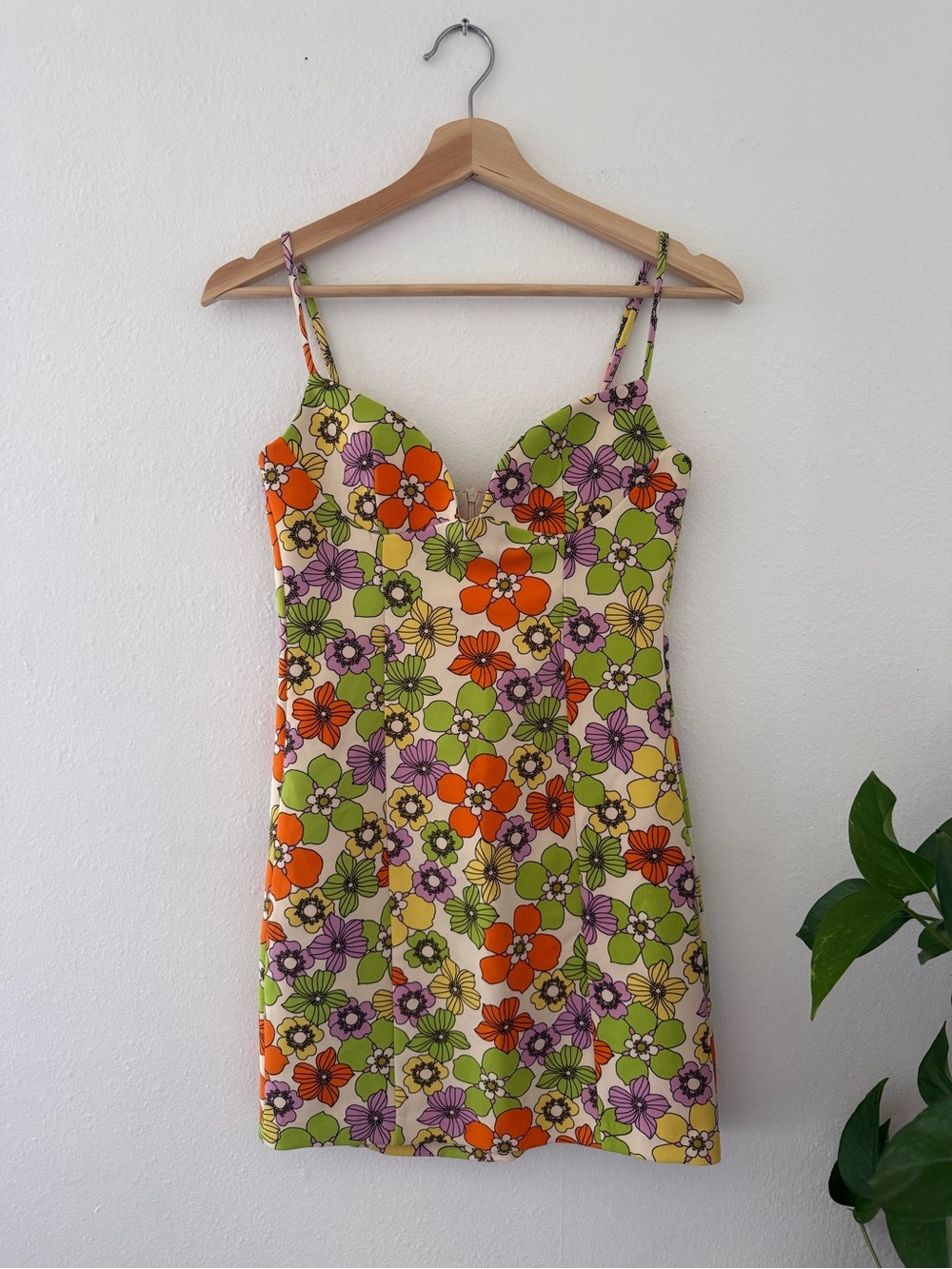 Zara Lime, Orange & Purple Floral Spaghetti-Strap Mini Dress